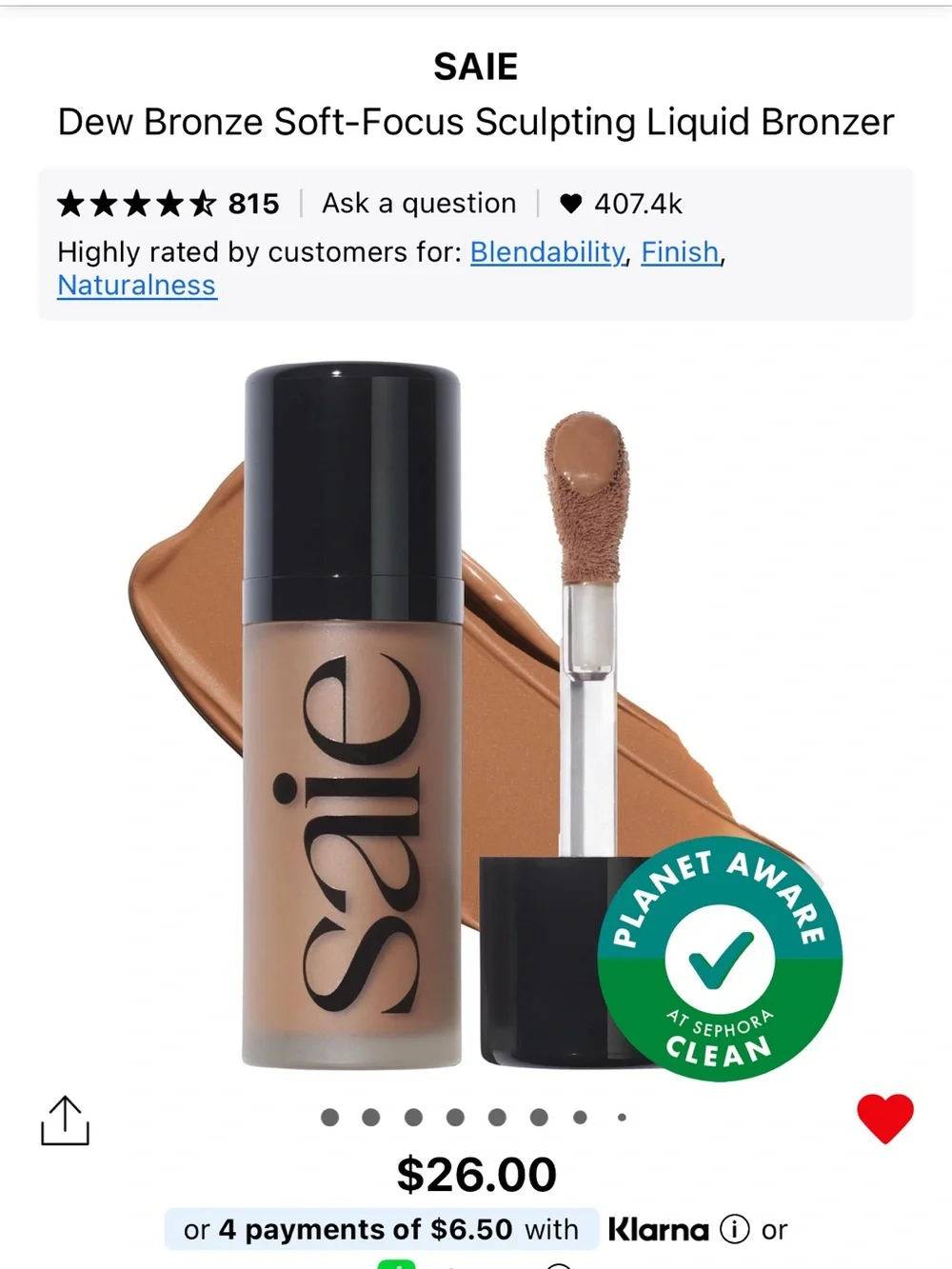 SAIE - NWT - Dew Bronze Soft-Focus Sculpting Liquid Bronzer